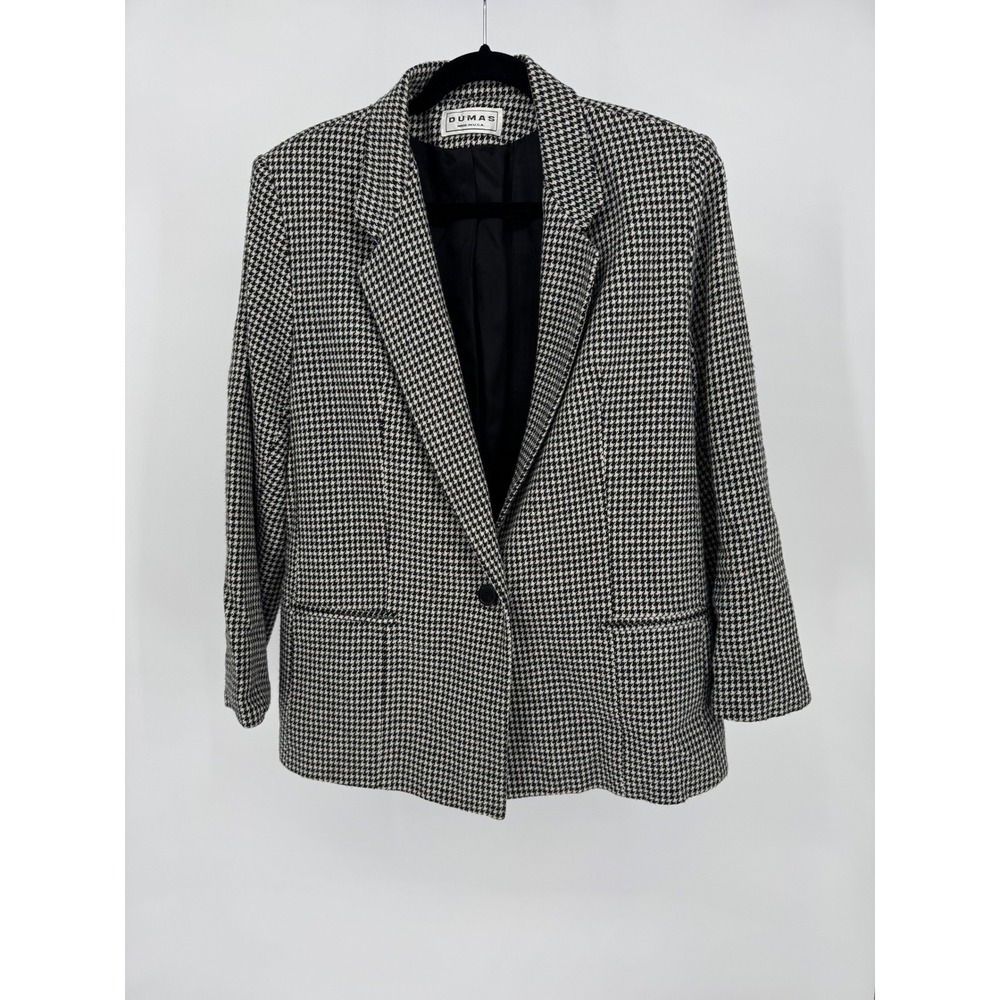 Vintage Dumas Houndstooth Blazer Womens Large Black White Made in USA